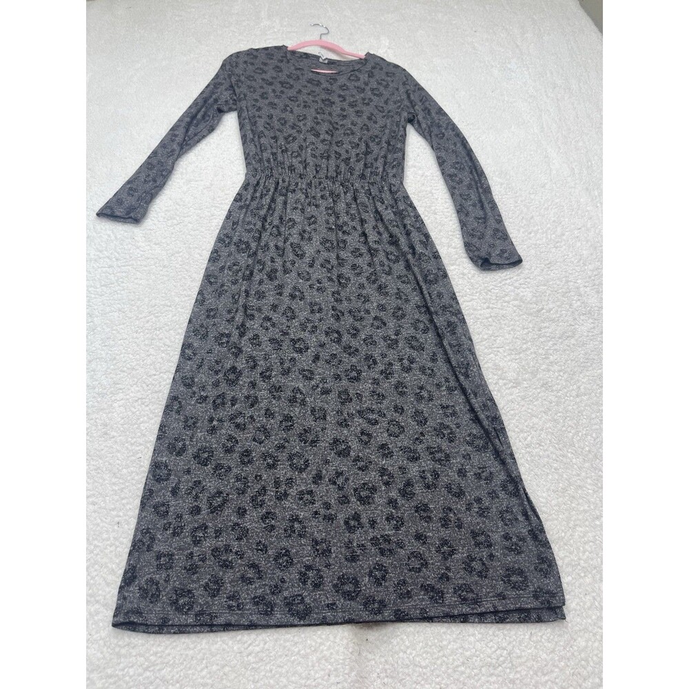 Old Navy Midi T Shirt Dress Gray Animal Print Stretchy Cozy Office Size Small
